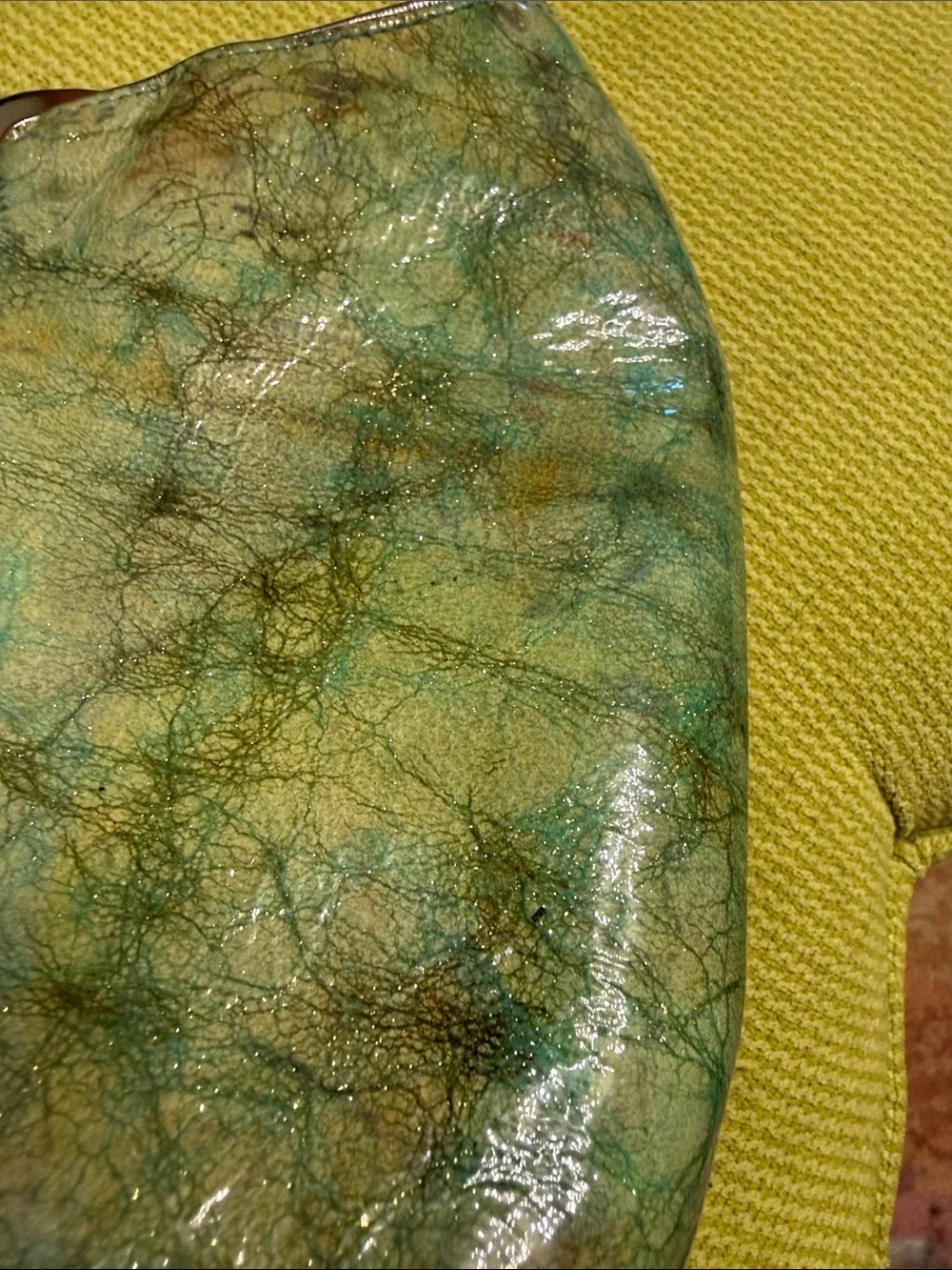 Abas Vintage Green Marble Effect Leather Clutch with Silver Frame
